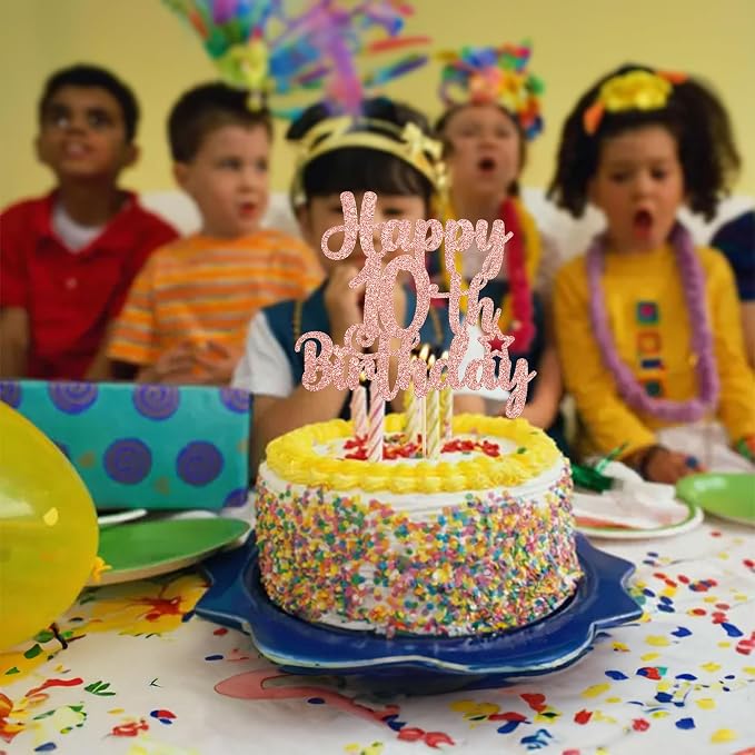 Gyufise 1Pc Happy 10th Birthday Cake Topper Glitter 10 & Fabulous Cheers to 10 Years Old Birthday Cake Pick for Celebrating 10th Birthday Anniversary Party Cake Decorations Supplies Rose Gold