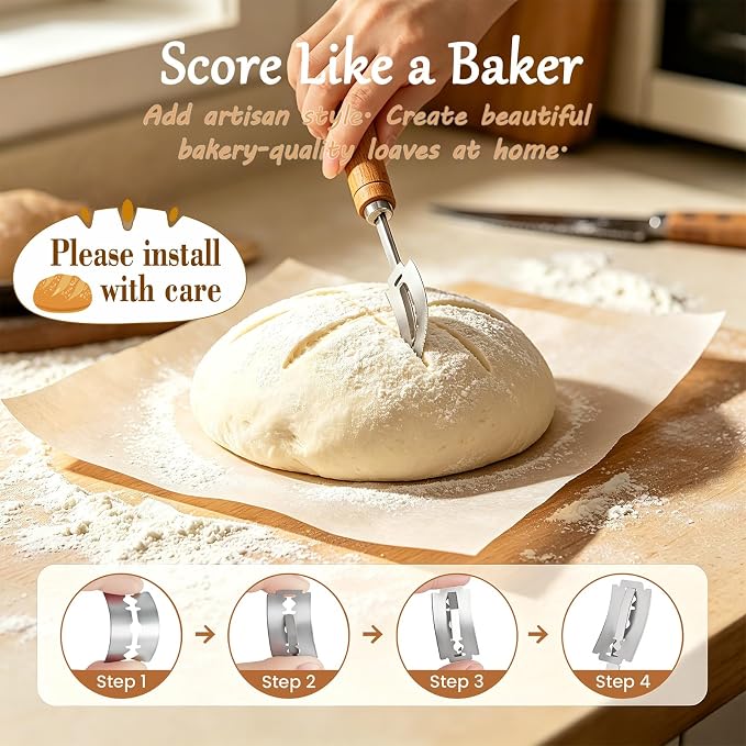 Sourdough Starter Kit, Sourdough Bread Baking Supplies, Banneton Bread Proofing Basket with Starter Jar, Dough Whisk, Scrapers, Recipe, Round Bread Proofing Basket, for Bread Baking