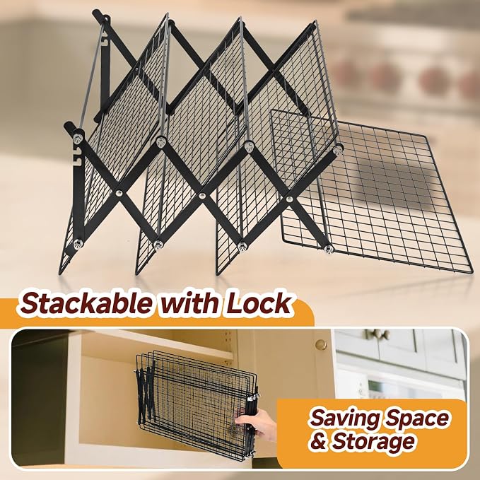 4-Tier Collapsible Cooling Rack with Adjustable 3 Setting Design Cooling Racks for Cooking and Baking Stackable Roasting Cooking Drying Wire Cooling Rack Suitable for Baking Enthusiasts and Beginners