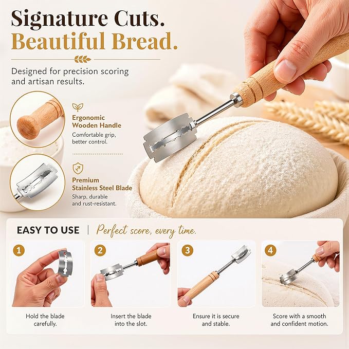 Sourdough Starter kit with Sourdough Starter Jar, 9" Round and Oval Banneton Basket, Dough Scoring Tool, Whisk and Bread Cutter for Homemade Bread a Complete Sourdough Kit
