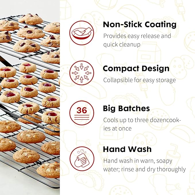 ShellKingdom Cooling Racks, Stainless Steel Non-Stick Baking Racks And Oven Safe Wire Cool Racks for Cookies, Cakes and Baking, 4-Tier, Foldable