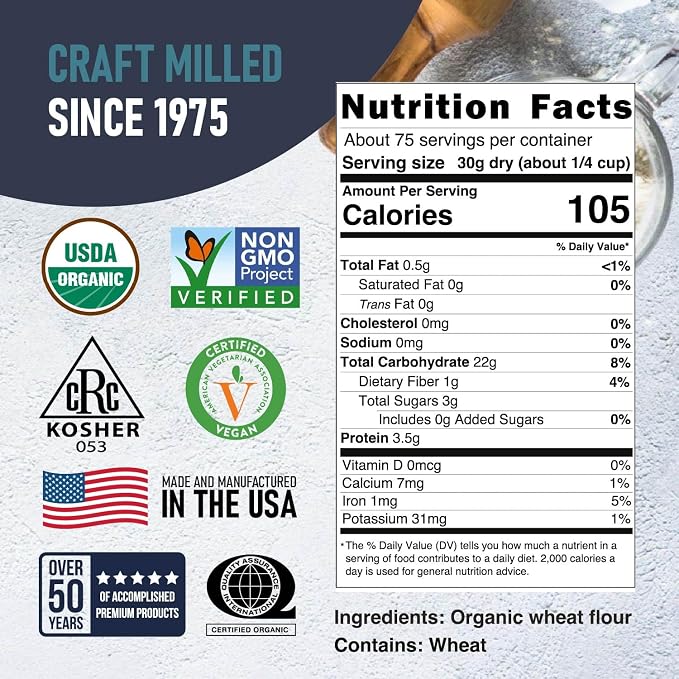 Great River Milling Organic Unbleached Wheat Bread Flour | Artisan Bread Flour for Baking | Multi-Purpose Wheat, Unbromated, Non-GMO, Kosher | 5 Lb