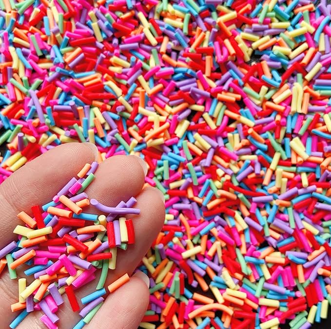 EHOPE 50g Fake Sprinkles Non-edible Polymer Clay Sprinkles Resin Sprinkles Fake Candy Sprinkles Faux Sprinkles for DIY Crafts Nail Art Cake Phone Case(Long Rose Red Sugar granules-09)