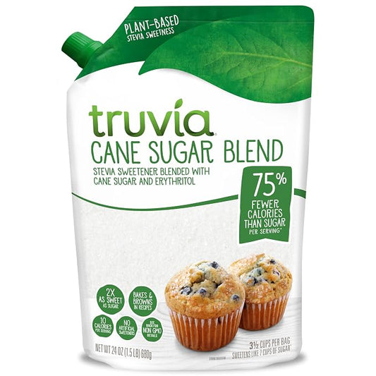 Truvia Cane Sugar Blend, Mix of Natural Stevia Sweetener and Cane Sugar, 24 oz Bag