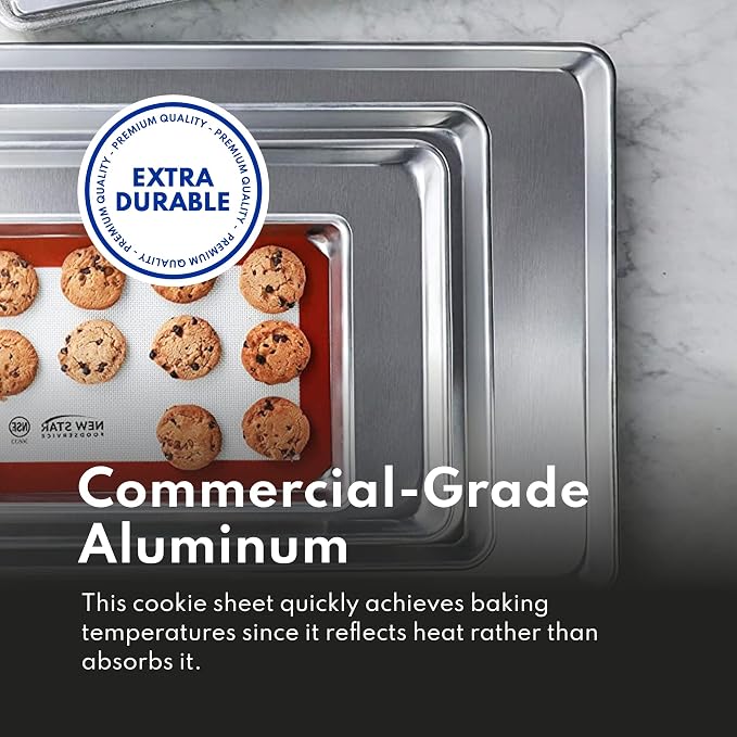 New Star Foodservice Commercial-Grade 18-Gauge Aluminum Sheet Pan/Bun Pan, Full Size XL (18 x 26 x 1 in)