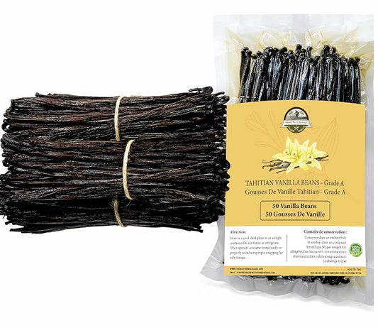 50 Plump Tahitian Vanilla Beans Bulk for Making Vanilla Extract, Vanilla Beans Grade A++, From Papua, Perfect Homemade Extract, baking and cooking (50 BEANS)