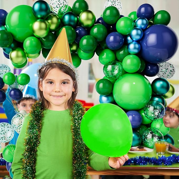 Green Dark Blue Balloon Garland Arch Kit, Dark Blue and Green Latex Balloons, Confetti Balloons for Wedding Birthday Festival Graduation Party Decorations