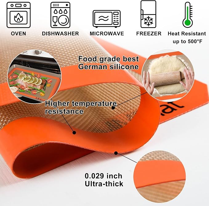 Silicone Baking Mats - Best German Silicone - Non Slip Silicone Baking Sheet, Non Stick Reusable Silicone Mats for Baking, Oven Liner, Counter Mat - 9x13 inch, Set of 2