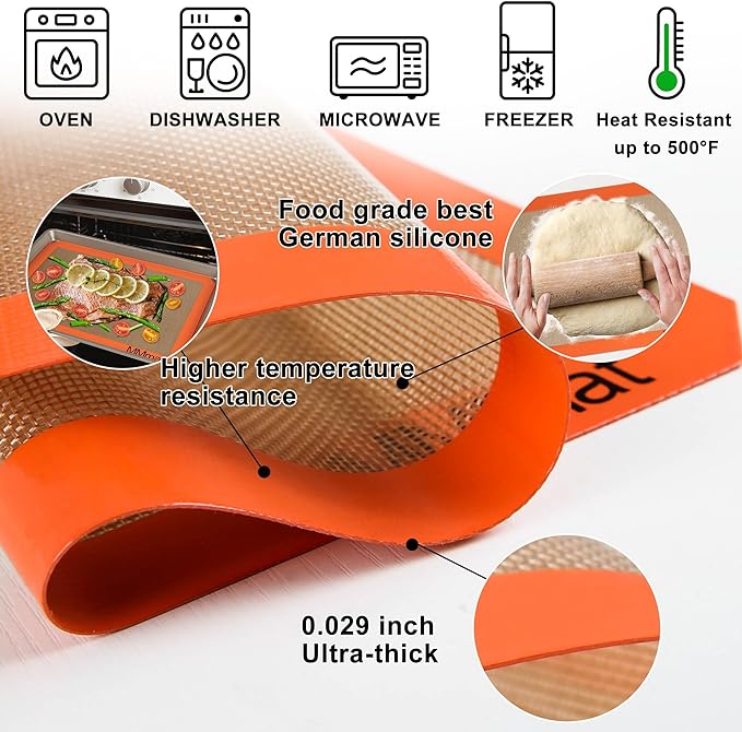 Silicone Baking Mats for Quarter Sheet - Best German Silicone - Non Slip Silicone Baking Sheet, Non Stick Reusable Silicone Mats for Baking, Oven Liner, Counter Mat