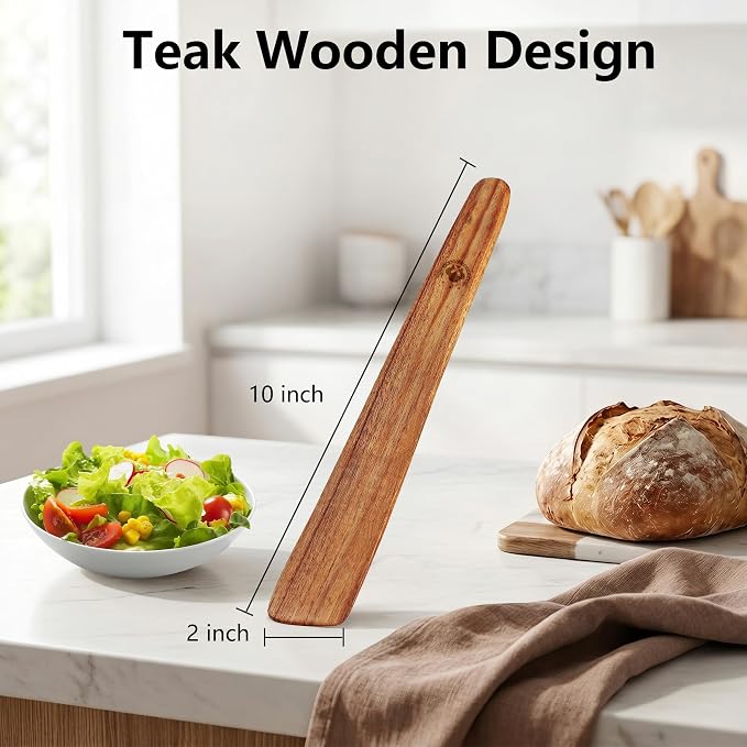 2 Pack Teak Wooden Flat Spatulas – Dough Whisk & Sourdough Scraper, Heat-Resistant Utensils for Flipping, Stirring, and Turning on Cast Iron & Non-Stick Pans