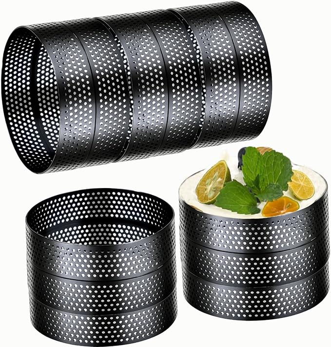 DATANYA 12Pack Perforated Tart Rings Stainless Steel 3.15 Inch Round Mousse Cake Ring Metal Pastry Mold for Baking Cooking Desserts, small fruit tartet crust 8cm
