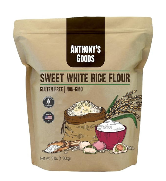 Anthony's Sweet White Rice Flour, 3 lb, Glutinous Rice Flour, Gluten Free, Non GMO, Product of the USA