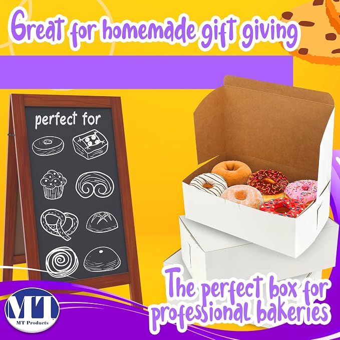 MT Products Cookie Boxes 10" x 6" x 3.5" - White Bakery Boxes No-Window for Muffin, Cupcakes, Donuts, Macaroon (Pack of 15) - Made in the USA