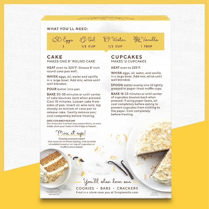 Simple Mills Almond Flour Baking Mix, Vanilla Cupcake & Cake Mix - Gluten Free, Plant Based, Paleo Friendly, 11.5 Ounce (Pack of 2)