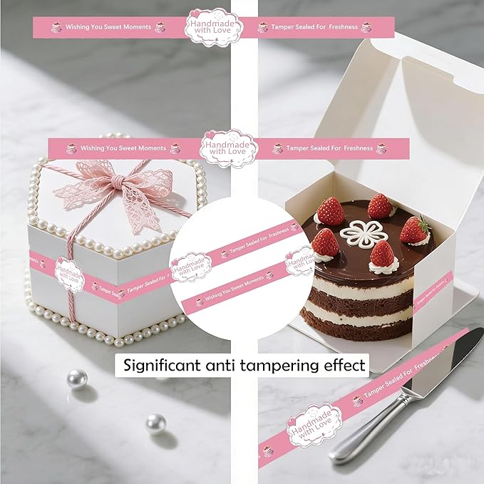 Food Retail Package Seal Stickers 9x1 Inch Safe Secure Tamper Evident Lids Stickers 250 Pcs Tamper Resistant Stickers,Baking Gift Box Sticker for Handmade Baking Craft Arts,Hand Made Sticker