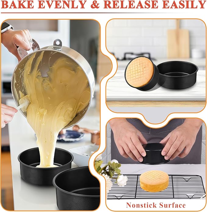 E-far Nonstick Cake Pan Set of 3, 5/7/9 Inch Stainless Steel Baking Pans Tins, Round Bakeware for Layer Cakes, Stainless Steel Core & Non-Toxic Coating, Straight Side & 2 Inch Deep