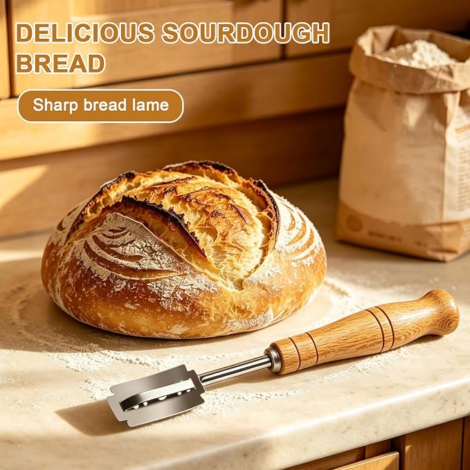 Bread Lame Sourdough Scoring Tool with Blade | Handcrafted bread lame, 5 replaceable blades & leather cover, premium sourdough baking tool for home artisan bakers