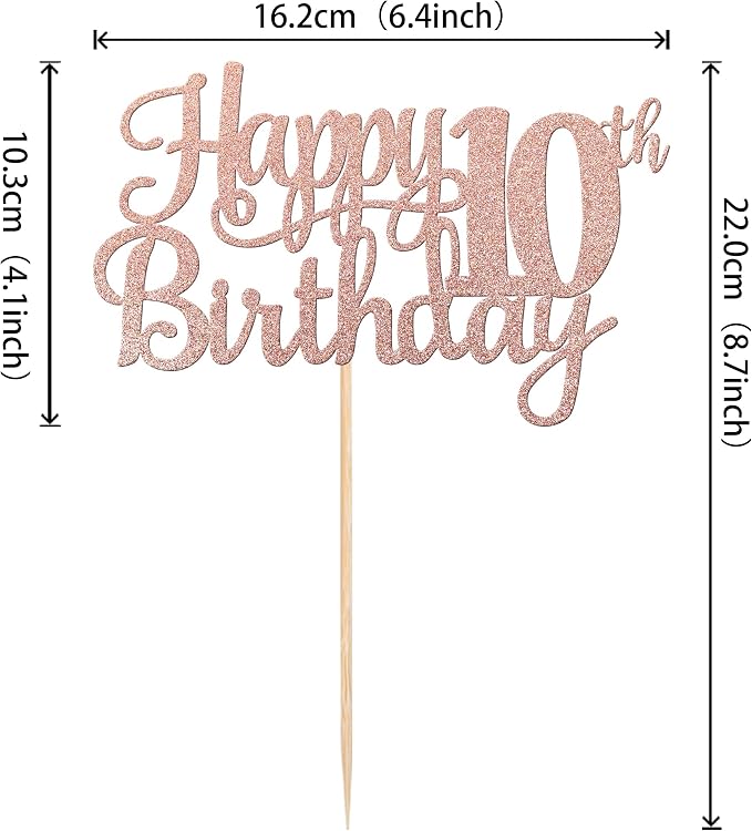 1 PCS Happy 10th Birthday Cake Topper Glitter Cheers to 10 Years Birthday Cake Pick 10 Fabulous Double Digits Cake Decoration for Happy 10th Birthday Theme Party Decorations Supplies Rose Gold