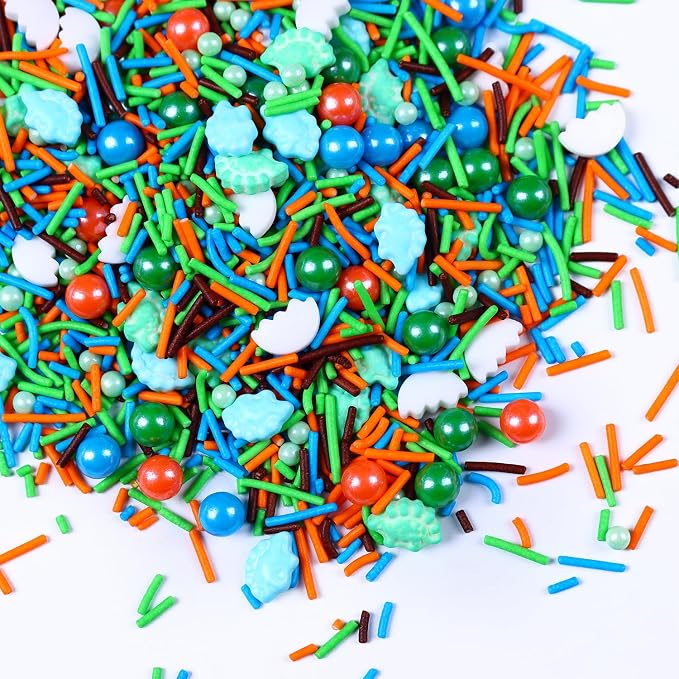 3oz Dinosaur Sprinkles for Cupcakes Decorating, Blue and Green Sprinkles for Baking, Edible Dino Sprinkles for Kids Birthday Party, Sprinkle for Cupcake Toppers