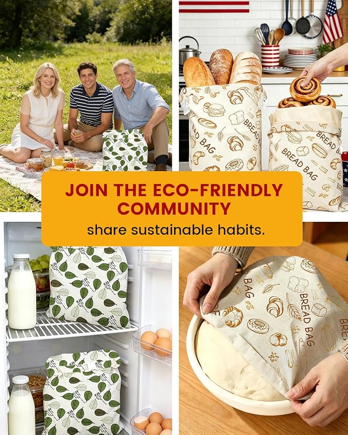 6 Pack Beeswax Sourdough Bread Bags for Homemade Bread, Reusable Organic Linen Beeswax Bag, Natural Bees Wax Storage for Freshness, Freezer-Friendly, 17 x 12.6 Inches