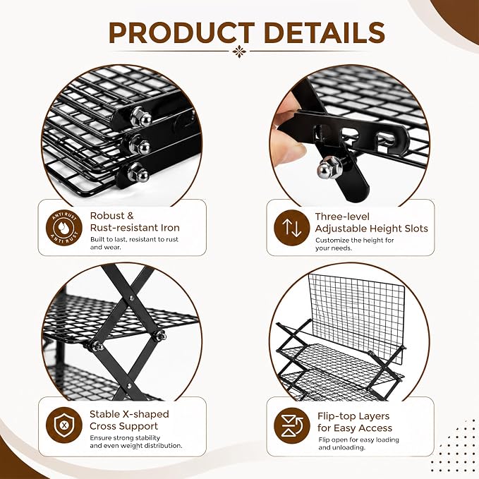 4 Tier Collapsible Cooling Rack for Baking with 12 Piece Cookie Cutter Set - Adjustable Stackable Wire Baking Rack, 3 Setting Design, Space Saving for Cookies, Cakes & Bread