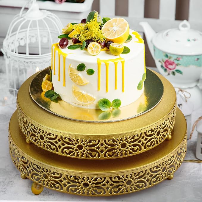 Wenqik 3 Pcs Cake Stand Set, 16" 14" 12" Gold Metal Round Cake Display Stands with Detachable Design for Dessert Cupcake Wedding, Birthday, Party, Event, Anniversary, Table Decoration