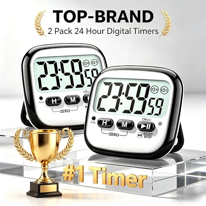 AyayaBoss 2-Pack Magnetic Kitchen Timers for Cooking, Digital Stop Watch Countdown Timer for Kids, Teachers, Classroom, Office, Exercise - Battery Included