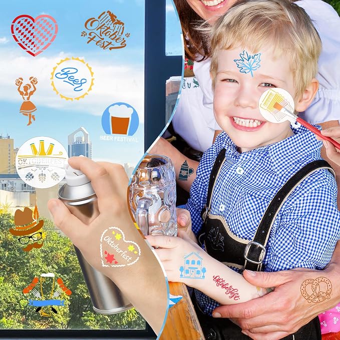 JULBEAR 36 Pieces Reusable Oktoberfest Cookie Cake Stencils Beer Stencils Bavarian Style Templates Mold Tools for Oktoberfest Party Cookies Baking Painting Coffee Decoration
