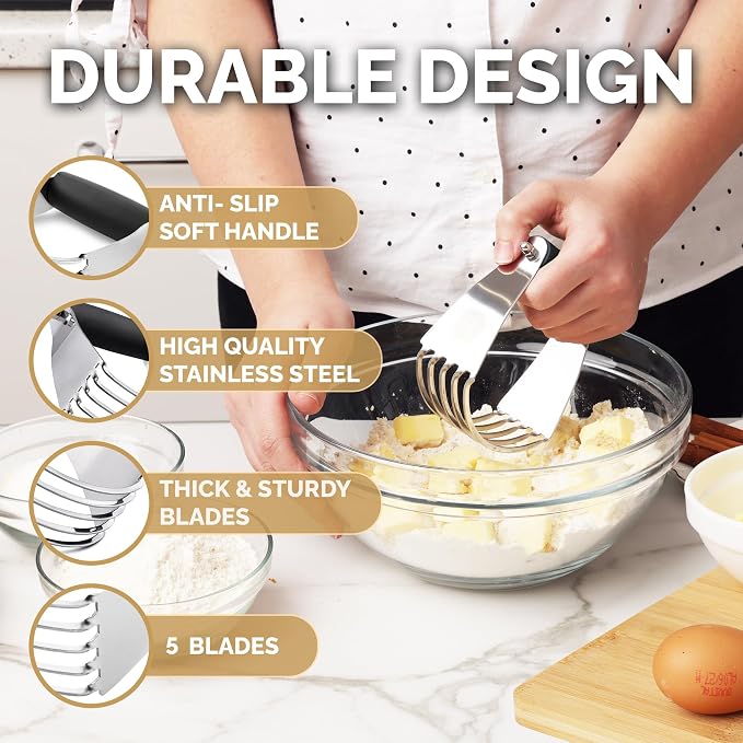 Zulay Kitchen Dough Blender Top Professional - Stainless Steel Pastry Cutter, Heavy Duty Dough Cutter With Blades, Pastry Blender And Butter Cutter - Pastry Cutter For Baking (Black)