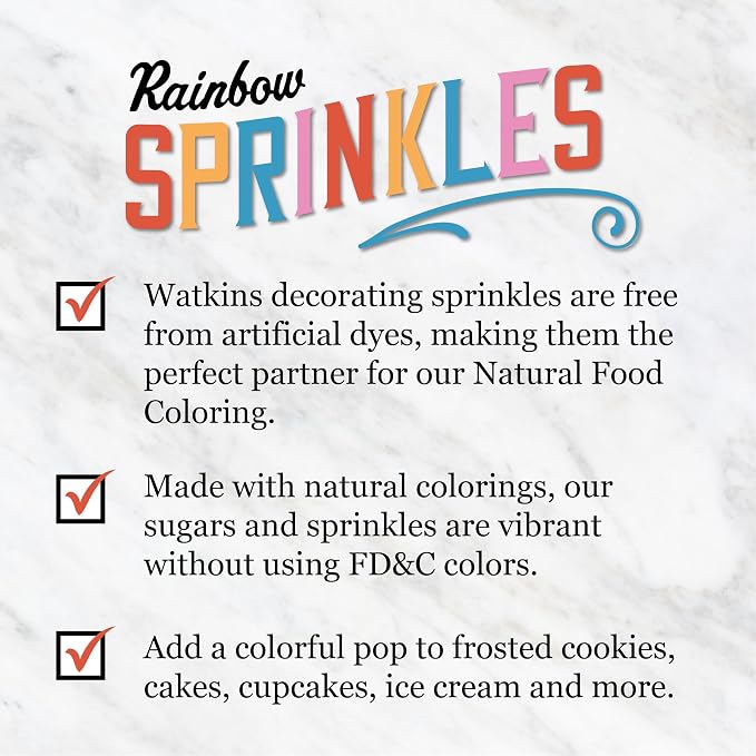 Watkins Rainbow Decorating Sprinkles, No Artificial Dyes, Perfect for Ice Cream and More, 24.7oz