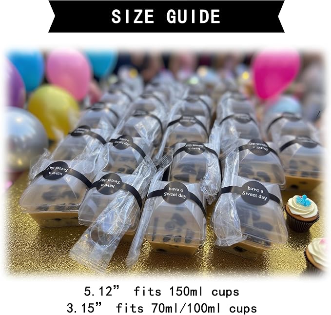 50 pcs Self-Adhesive Dessert Cup Sticker - 5.12x0.88 Inch Black Long Cake Decorative Seal Labels for Desserts, Cakes, Ice-Creams, Frosted Texture Premium DIY Packaging Protection