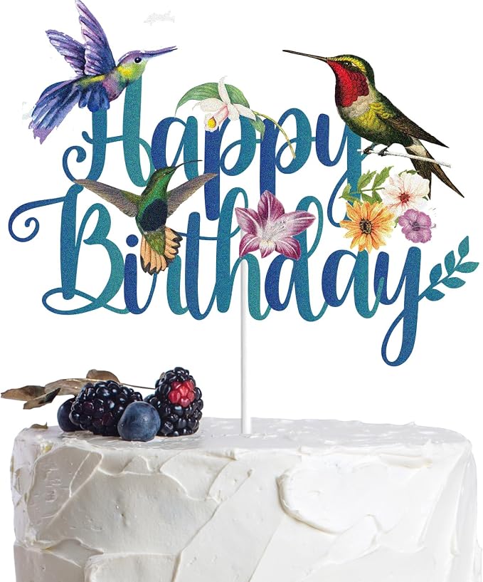 Hummingbird Happy Birthday Cake Topper t Mother's Day Spring Flying Nature Lady Party Supplies For Women Girl Mother Cake Decor