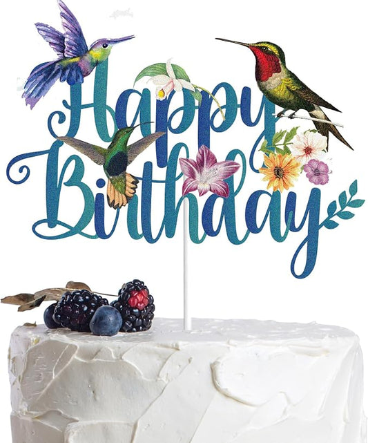Hummingbird Happy Birthday Cake Topper t Mother's Day Spring Flying Nature Lady Party Supplies For Women Girl Mother Cake Decor