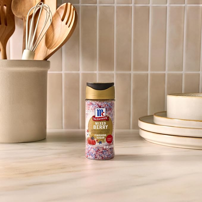 McCormick Finishing Sugar, Mixed Berry, Limited Edition, Sweet Berry Flavors, Sprinkle on Breakfast and Dessert Favorites, Garnish Beverages, 3.15 oz