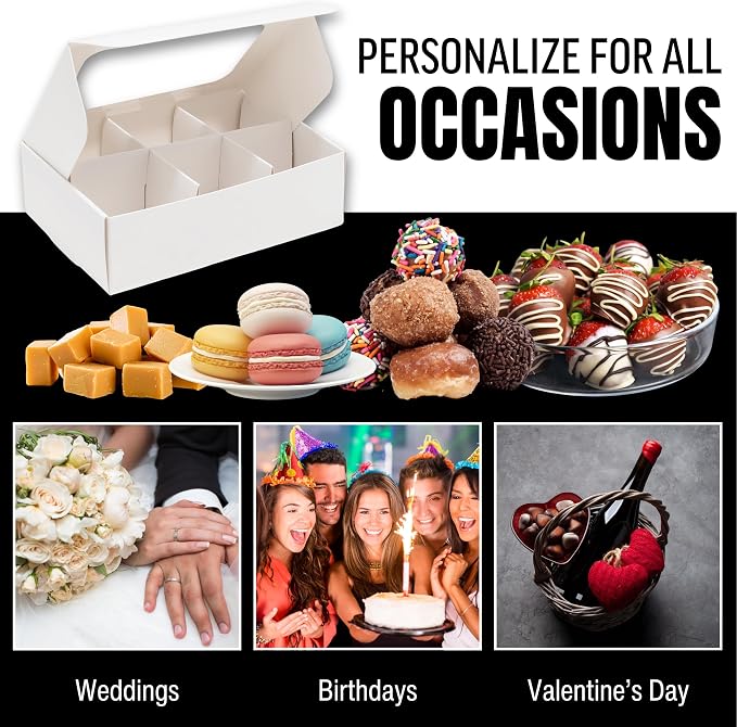 100 pcs White Mini Truffle Box for 6 treats with Window and Dividers, Bakery Boxes, 5 x 3.5 x 1.57 Inches VERY SMALL Baking Boxes, Square Truffles Decorating Supplies for Gift Giving