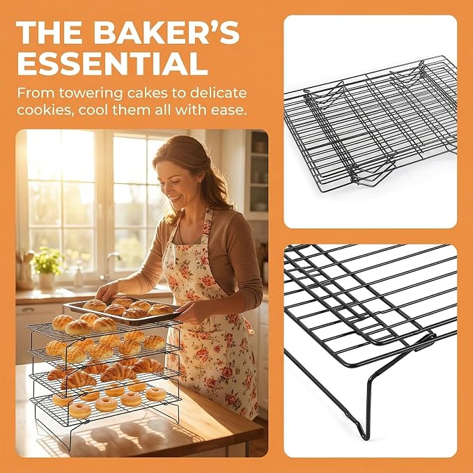 Detachable Collapsible Cooling Racks, Wire Cooling Rack Stackable Drying Rack for Bread Cookie Baking Candy Fruits (4-tier)