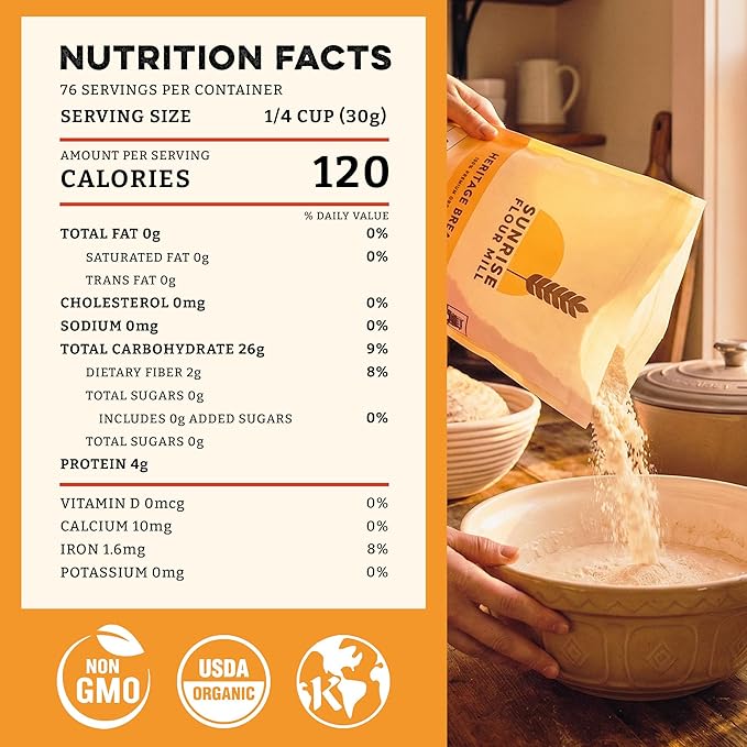 Sunrise Flour Mill Heritage Organic Bread Flour Blend - 5 lbs | Organic Unbleached Bread Flour Easy to Digest with Less Bloating | High Protein, Superior Baking | Smooth, Nutty Flavor