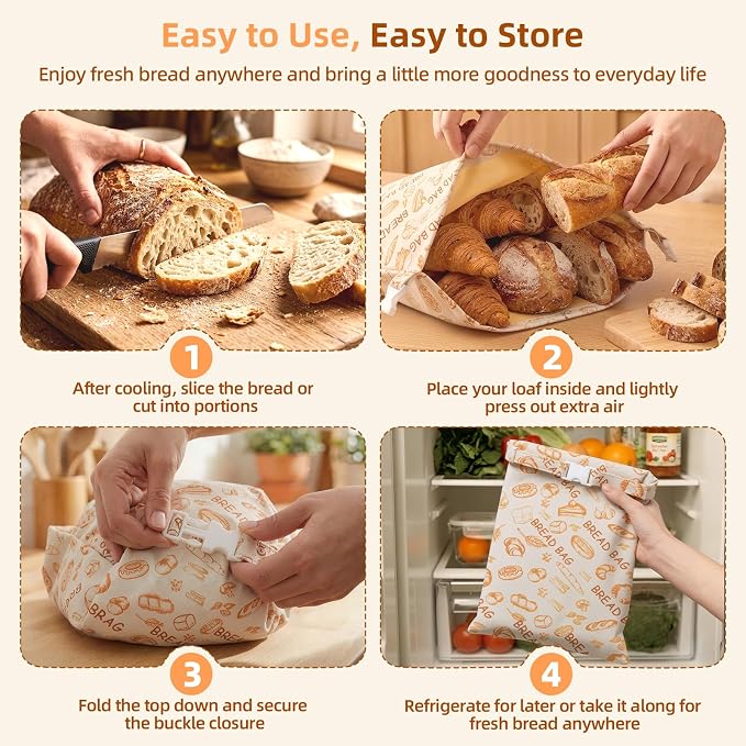 2 Pack Beeswax Bread Bags for Sourdough, XL Reusable Organic Beeswax Linen Cotton Sourdough Bag– Freezer-Friendly & Freshness Preservation, Natural Living Essential, Includes 2 Beeswax Wraps