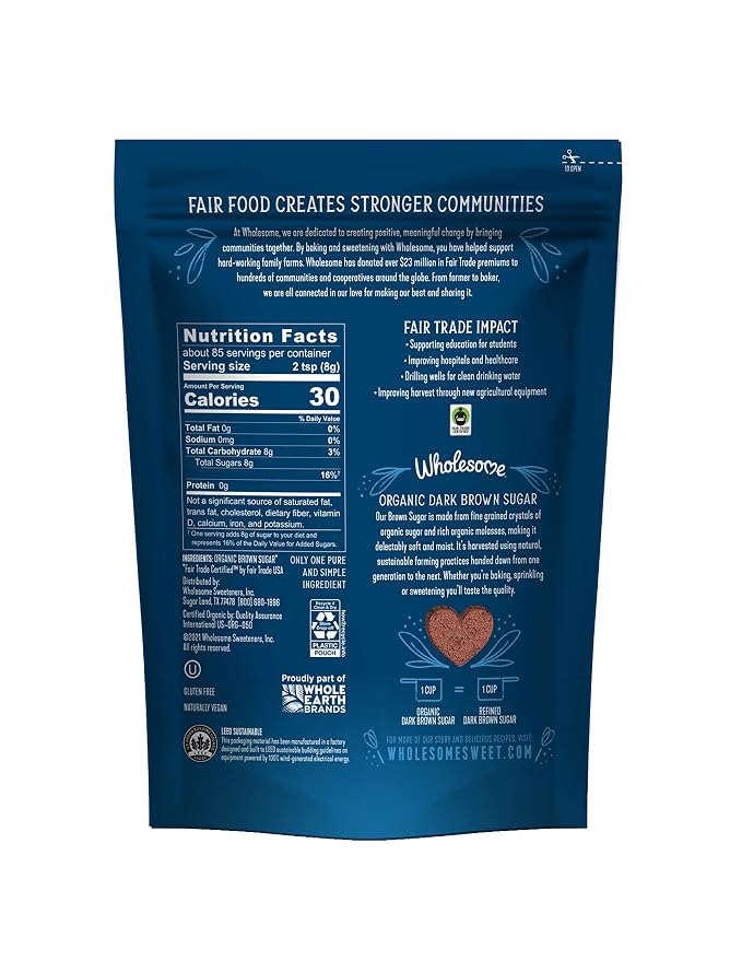 Wholesome Fair Trade Organic Dark Brown Granulated Sugar, 24oz, 6-Pack