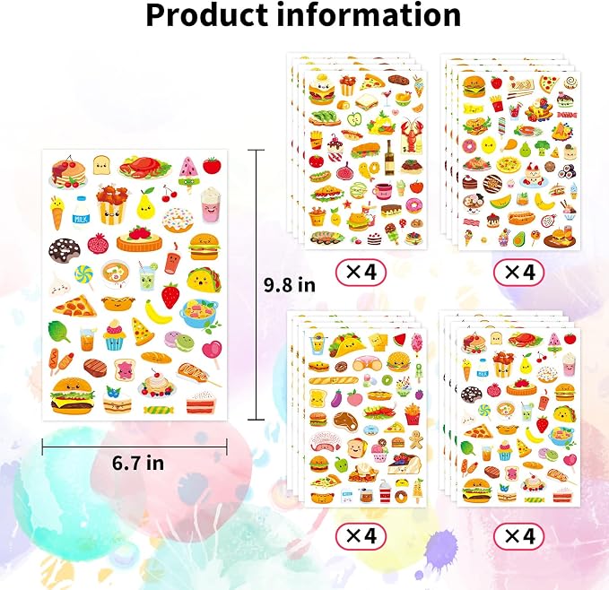 Cute Food Stickers 870 Count Cute Snack Hamburger Pizza Cake Donuts Stickers Party Favors Gifts for Scrapbook Gift Wrap Decor (Food)