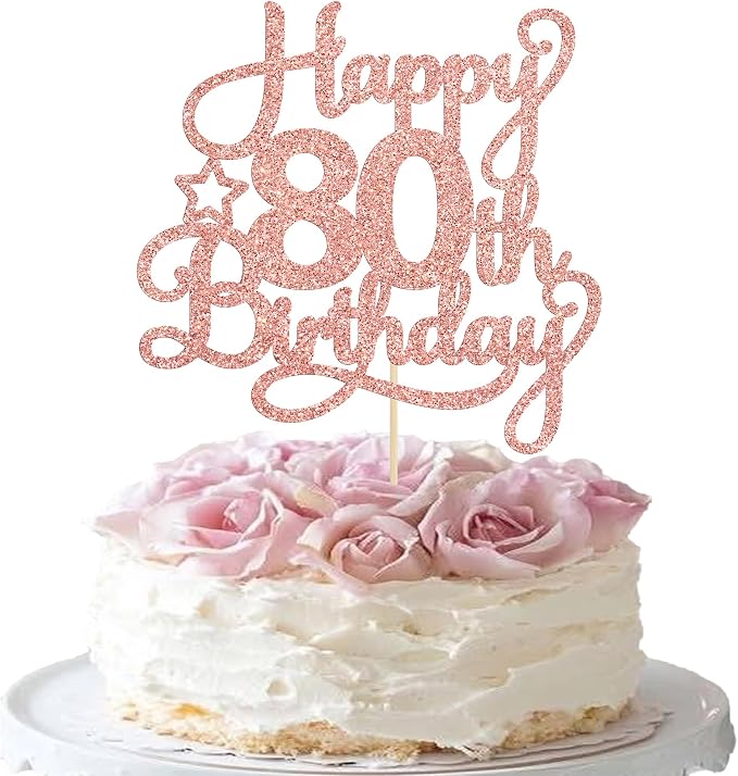1 Pack Happy 80th Birthday Cake Topper Rose Gold Glitter 80 & Fabulous Cheers to 80 Years Old Birthday Cake Pick for Celebrating 80th Birthday Anniversary Party Cake Decorations Supplies