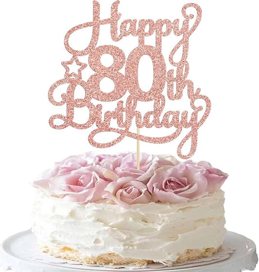 1 Pack Happy 80th Birthday Cake Topper Rose Gold Glitter 80 & Fabulous Cheers to 80 Years Old Birthday Cake Pick for Celebrating 80th Birthday Anniversary Party Cake Decorations Supplies