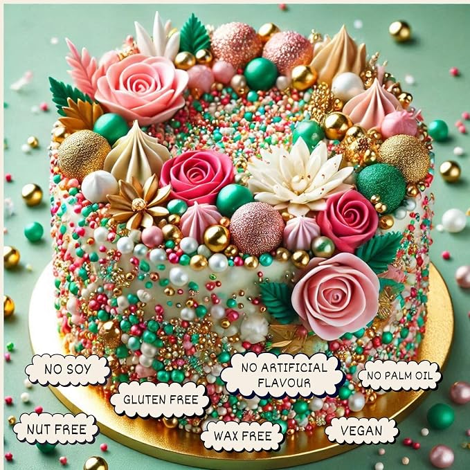 Confect Love Disco Balls Sprinkles Mix | Edible Decorative Pearl Balls in Turquoise, Pink, Gold & White – Cake Sprinkles for Decorating Cupcakes, Cookies, Cakes, and Party Treats | Vegan, Gluten-Free, Nut-Free, Soy-Free, Dairy-Free, Palm Oil-Free- 4.2