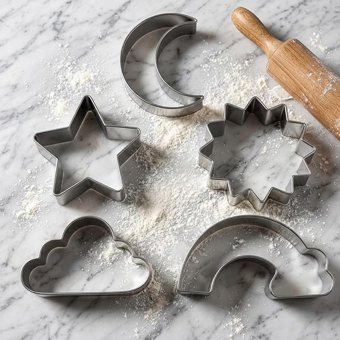 5Pcs Star, Moon, Sun, Rainbow and Cloud Cookie Cutters,Stainless Steel Cute Cookie Cutters,for Baking Pastry Cupcake Party Birthday Cake Decorations (5PCS)