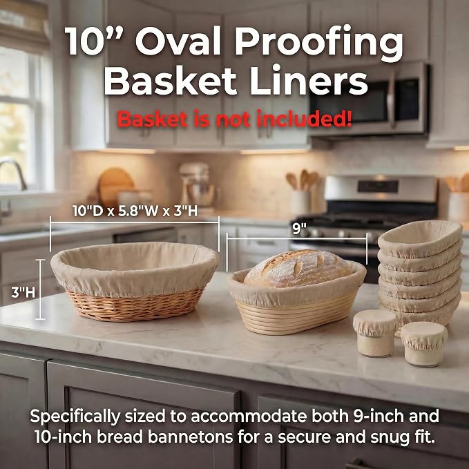 8 PCS Bread Proofing Basket Cloth Liner (6 Oval) & 2 Sourdough Starter Jar Covers, 10 Inch Reusable Banneton Basket Cover for Sourdough Baking, Reusable Dough Bowl Liner (Oval)