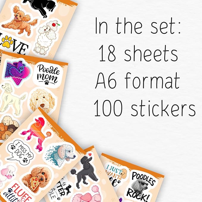 100Pcs Poodle Stickers for Water Bottle, Laptop - Poodle Gifts, Party Supplies & Decorations - Dog Stickers and Decals - Gift for Women & Men