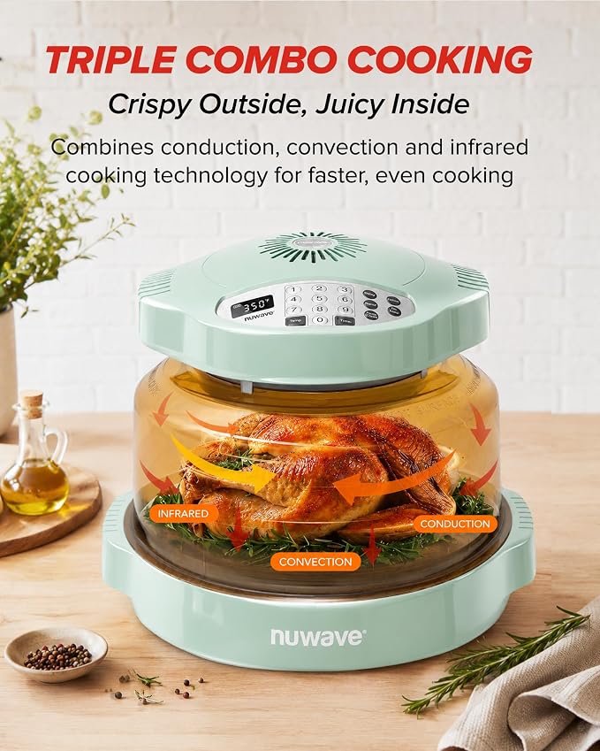 Nuwave Pro Plus 2 Countertop Infrared Oven with Stainless Steel Extender Ring, Triple Combo Cooking Power, Adjustable Temperature Control, Large Capacity Roaster, Air Fryer & Convection Oven, 20674V01
