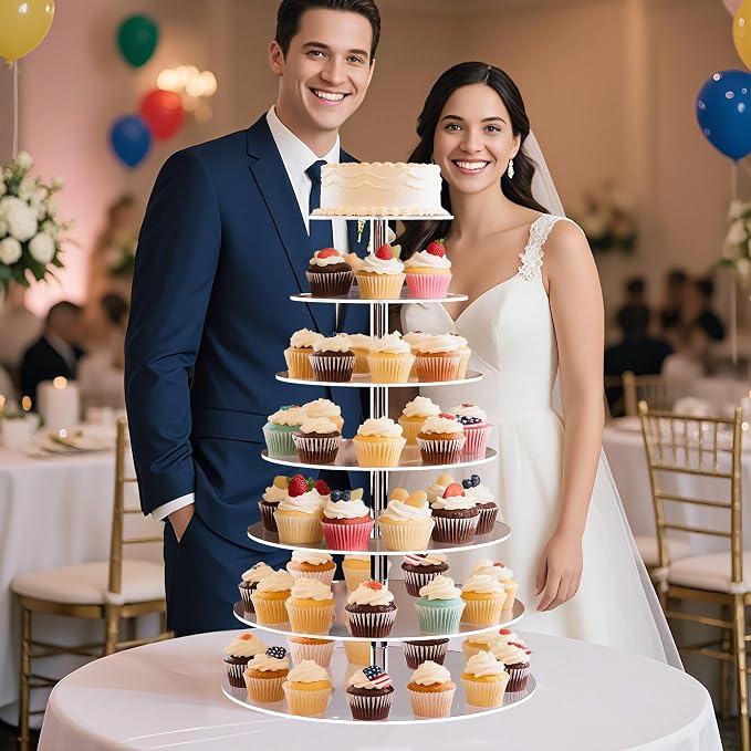7 Tier Cupcake Stand, Round Cupcake Tower Stand, Clear Acrylic Cupcake Tier Stand, Cupcake Dessert Display Stand for Wedding Graduation Birthday