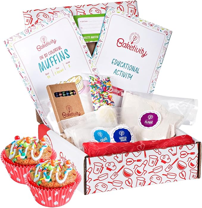 BAKETIVITY Kids Baking DIY Activity Kit - Bake Delicious Confetti Muffins with Pre-Measured Ingredients – Best Gift Idea for Boys and Girls Ages 6-12