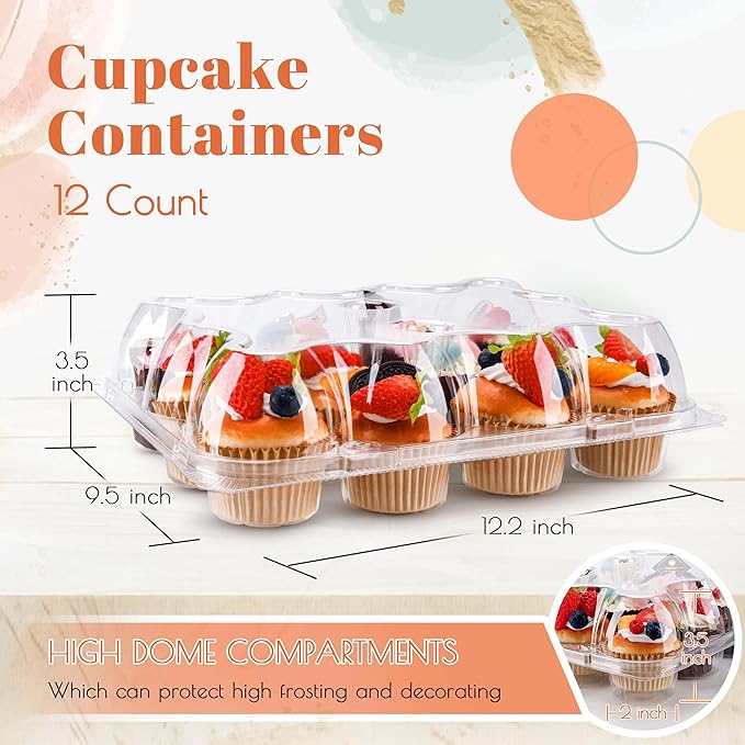 NPLUX 12 Count Cupcake Containers 20 Pack Cupcake Holders with Detachable Tall Dome Lids Clear Plastic Stackable Cupcake Boxes for 240 Cupcakes, BPA Free, Standard Size